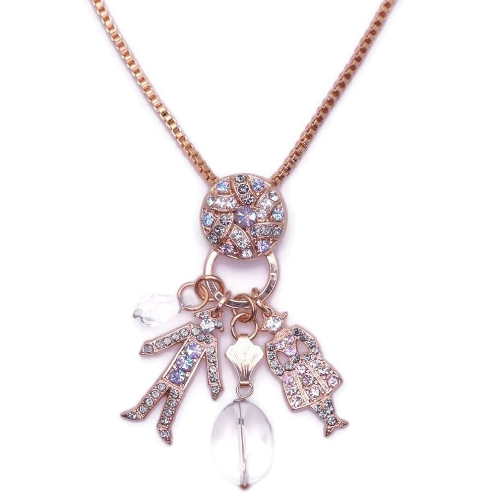 Mariana Ice Queen Gold Long Pendant Charms Necklace Grey & Lt Vitrail M1154 NWT